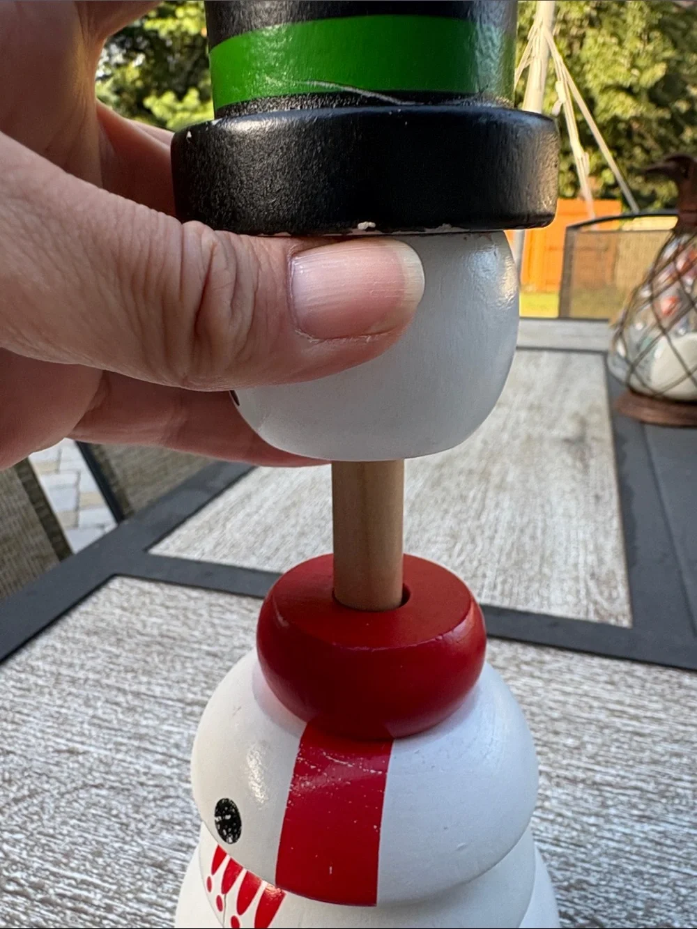Wooden White Snowman stackable Figurine